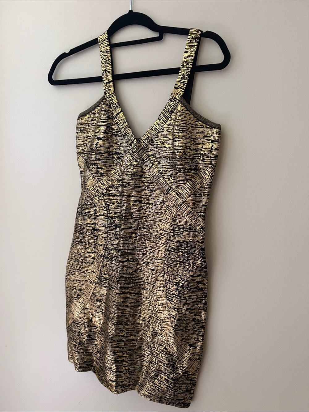 Arden B Gold and Black V-Neck Mini Dress